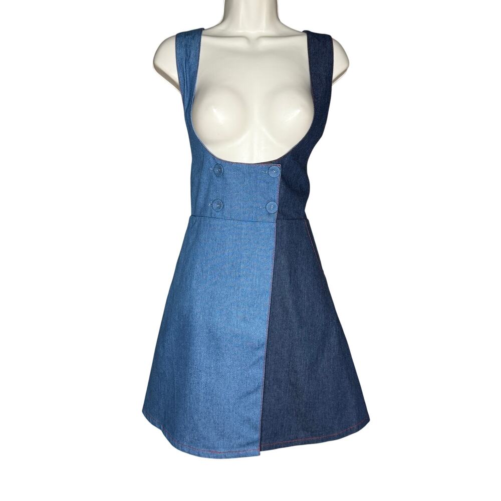 Smak Parlour Unique Vintage Two Tone Denim Pinafore Jumper Dress M NWOT